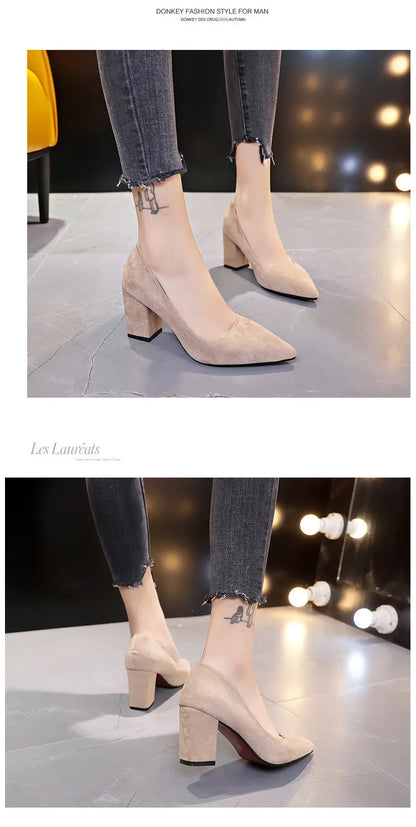 High Heels Women's 2022 New Women's Shoes Pointed Toe Shallow Mouth Shoes Women's Thick Heel Fashion Shoes Women's Large Size 43