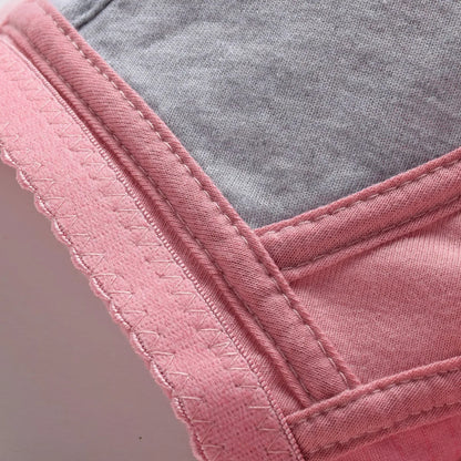 Women'S Underwear Without Steel Ring Bra Front Buckle Lace Border Printed Vest Bra Comfortable Soft Middle-Aged Elderly