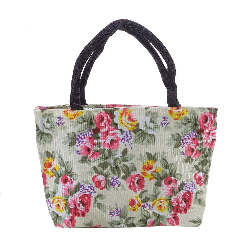 Women's Handbag Rose Print Fashion Casual Canvas Bag For Ladies Spring and Autumn 2024 New Travel Portable Bag