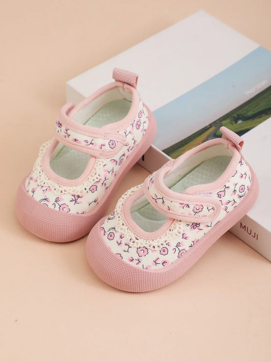 Girls' Princess Shoes 2025 Spring and Autumn New Children's Canvas Shoes Fresh Style Baby Girl Velcro Walking Shoes