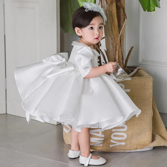 Baby Girl Dresses Big Bow 1 Years Infant Girl Birthday Dress Kids Wedding Party Princess Gown First Communion Baptism Vestido