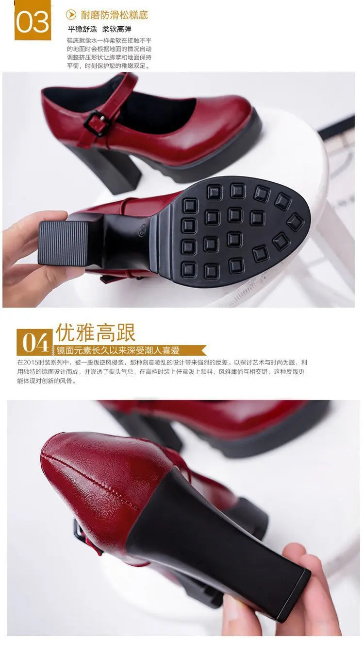 Women's shoes on Heels Women Platform Pumps Spring Summer Shallow Mouth Buckle Strap Shoes Round Toe Shoes for Women2024