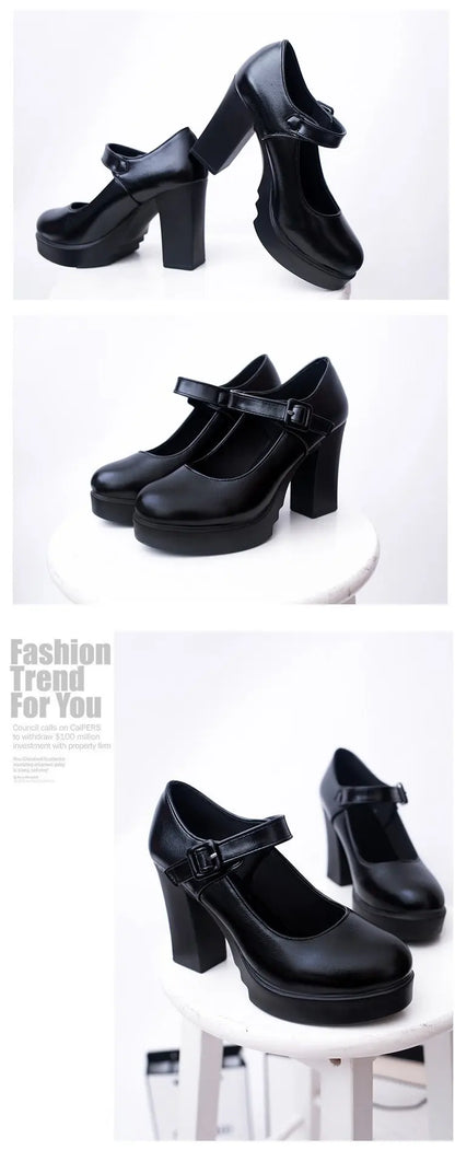 Women's shoes on Heels Women Platform Pumps Spring Summer Shallow Mouth Buckle Strap Shoes Round Toe Shoes for Women2024