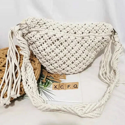 Women's Summer Beach Knitted Bag Bohemia Fanny Pack Fashion Ethnic Style Crochet Waist Bag Shoulder Bag Woven Outdoor Tote 2024
