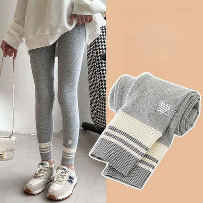 Girls Leggings Spring Autumn Casual Outerwear Pants 3-10Y Heart Pattern Ribbed Cuffs Kids Stretchy Tights Fashion Girls Bottoms