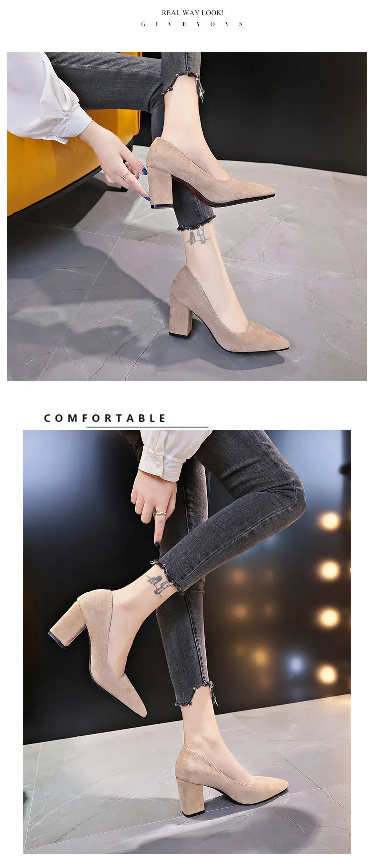 High Heels Women's 2022 New Women's Shoes Pointed Toe Shallow Mouth Shoes Women's Thick Heel Fashion Shoes Women's Large Size 43