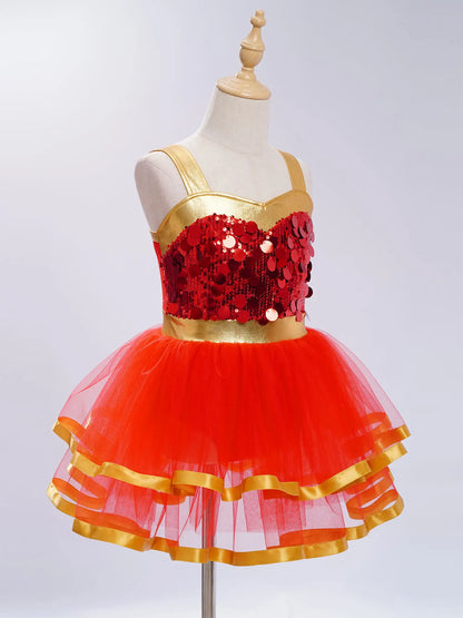 Summer Girls Clothes Sequins Tutu Dress for Dancing Birthday Party Ball Gown Festival Ballet Jazz Dance Costume Holiday Dresses