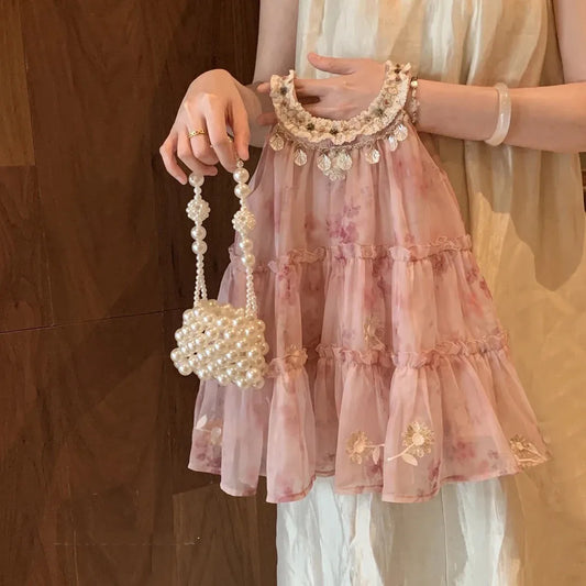 Girls' Summer Dress 2025 New Vacation Princess Dress Children's Baby Stylish Tank Top Skirt Floral Dress