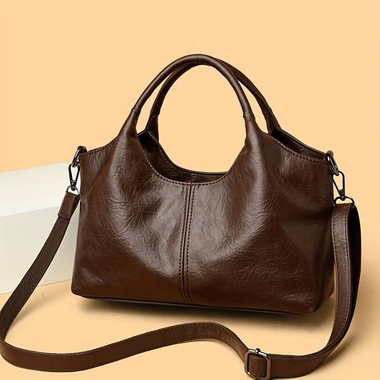 Women's Handbag, Large Capacity Elegant Detachable Crossbody & Handheld Shoulder Bag with Golden Tone Hardware, Zipper Closure