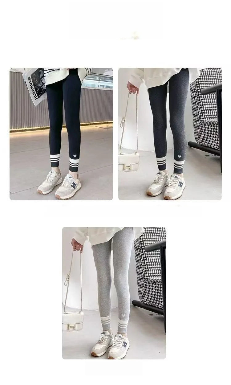 Girls Leggings Spring Autumn Casual Outerwear Pants 3-10Y Heart Pattern Ribbed Cuffs Kids Stretchy Tights Fashion Girls Bottoms