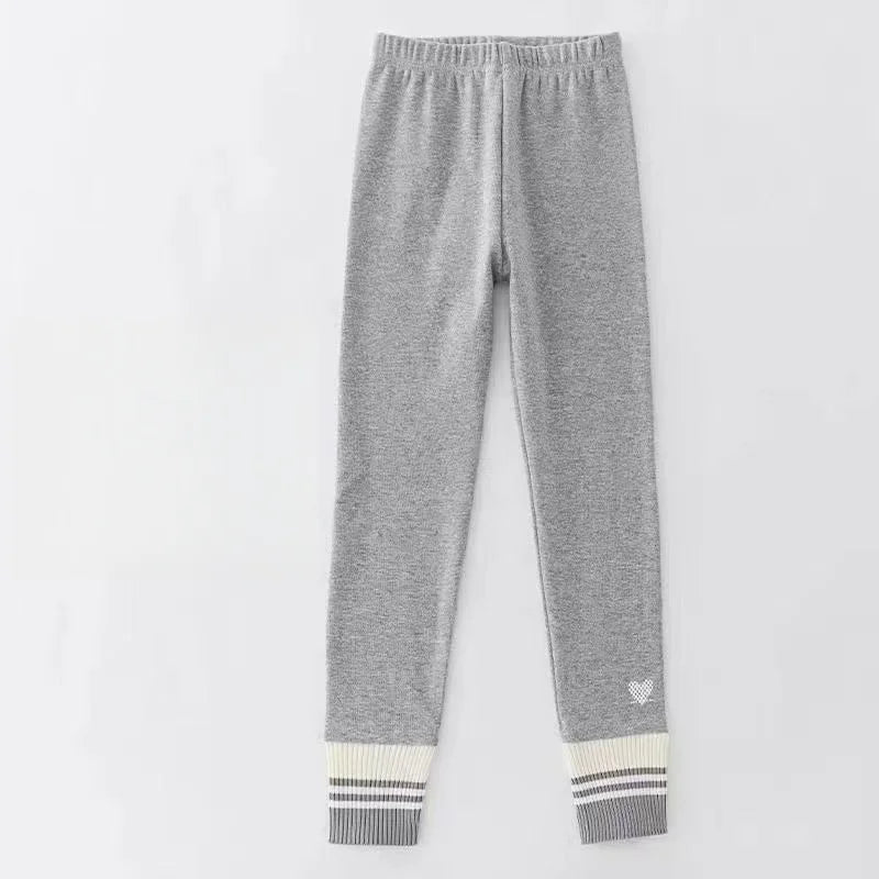 Girls Leggings Spring Autumn Casual Outerwear Pants 3-10Y Heart Pattern Ribbed Cuffs Kids Stretchy Tights Fashion Girls Bottoms