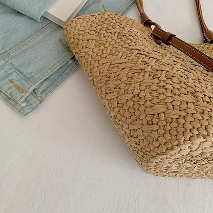 Women Woven Tote Bag Fashion Shoulder Bag Summer Beach Bags Trendy Braided Bag Simple Woven Handbag for Outdoor Travel