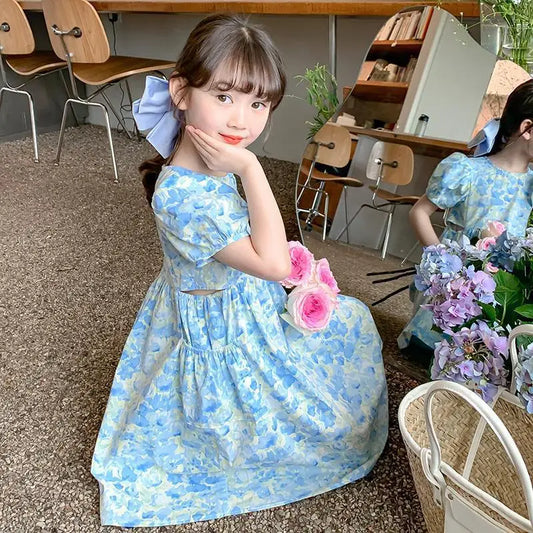New fashionable dress for girls in summer, baby's summer dress, floral princess, little girl's stylish summer children's dress