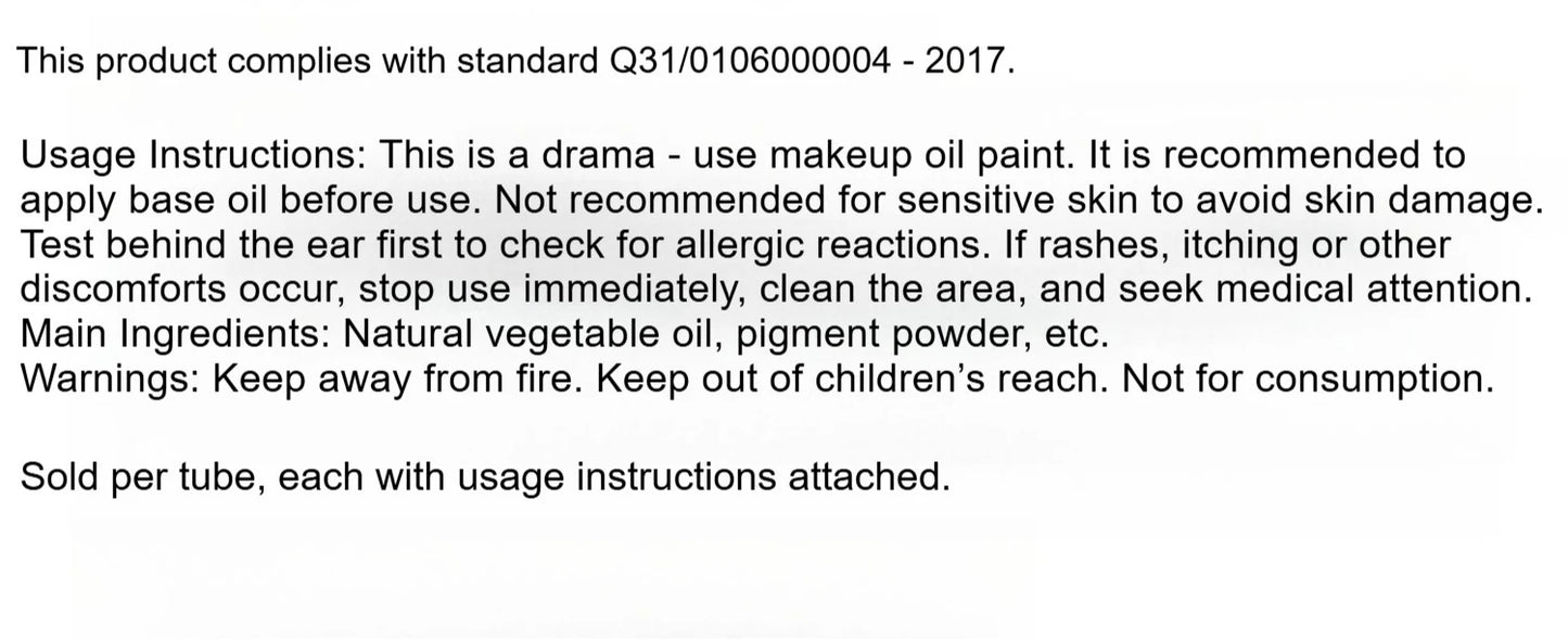 Marie's Opera Drama Oil Paint Facial Makeup Cosmetic Materials Waterproof Suitable for Dance Party Makeup Body Painting