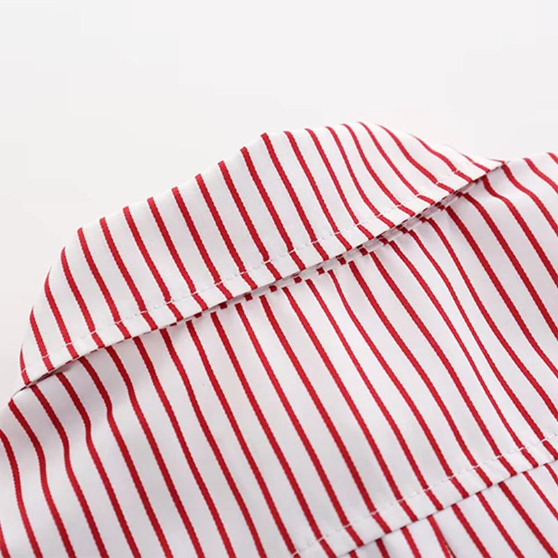 Summer Boys Clothing Set Cotton Striped Short Sleeve Lapel Shirt Pants 2Pcs Suit For 2-6 Years Kids Casual Outfits Elegant Suit