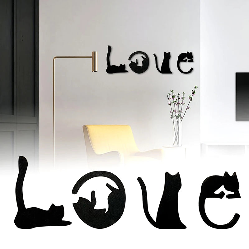 Black Cat Wall Decor, Love Themed Cat Wall Art For Living Room, Bedroom, Kitchen, Wooden Cat Home Decorations For Cat Lovers