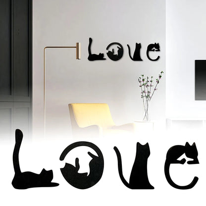 Black Cat Wall Decor, Love Themed Cat Wall Art For Living Room, Bedroom, Kitchen, Wooden Cat Home Decorations For Cat Lovers