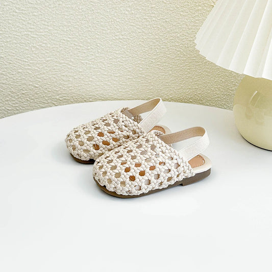 Baby Girls Shoes Braided Sandals for Girls Kids Fashion Hollow Out Leather Shoe Soft Sole Retro Princess Slippers Beach Shoes