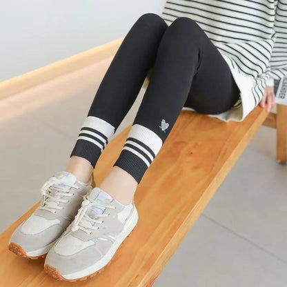 Girls Leggings Spring Autumn Casual Outerwear Pants 3-10Y Heart Pattern Ribbed Cuffs Kids Stretchy Tights Fashion Girls Bottoms