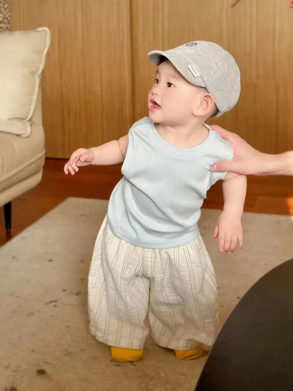 Boys' Summer Lightweight Set: Sleeveless T-Shirt and Mosquito-Resistant Pants, New Arrival with Vest and Casual Pants.