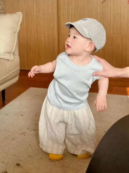 Boys' Summer Lightweight Set: Sleeveless T-Shirt and Mosquito-Resistant Pants, New Arrival with Vest and Casual Pants.