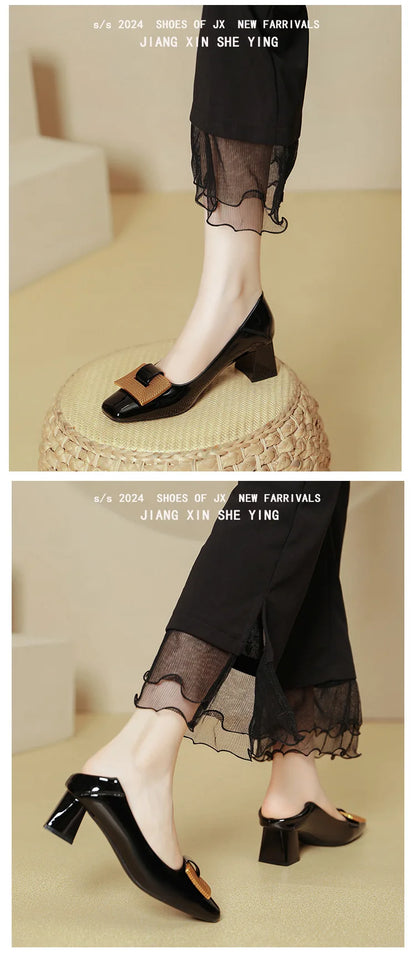 Women's Shoes 2025 New Summer Thick Heels Non Slip High Heels Women Square Head Elegant Middle Wedding Pumps High Quality