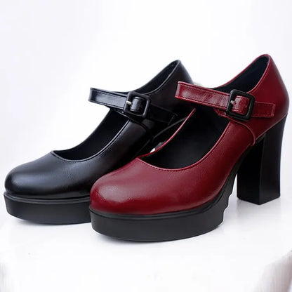 Women's shoes on Heels Women Platform Pumps Spring Summer Shallow Mouth Buckle Strap Shoes Round Toe Shoes for Women2024