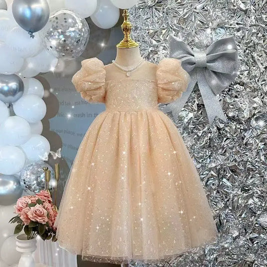 Girls Summer Dress 2025 New Girls Summer Bow Fashionable Princess Dress Polo Little Girls Cartoon Beautiful Dress Kids Clothing