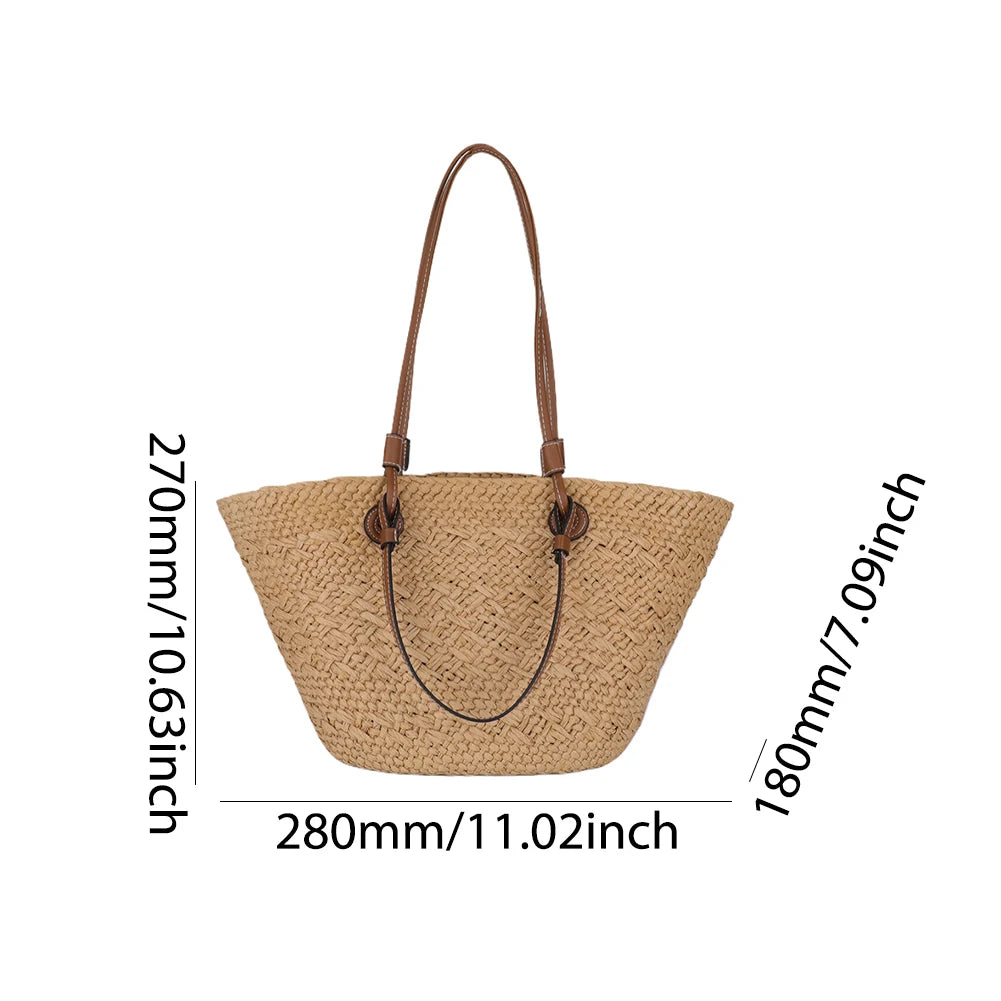 Women Woven Tote Bag Fashion Shoulder Bag Summer Beach Bags Trendy Braided Bag Simple Woven Handbag for Outdoor Travel