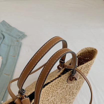 Women Woven Tote Bag Fashion Shoulder Bag Summer Beach Bags Trendy Braided Bag Simple Woven Handbag for Outdoor Travel