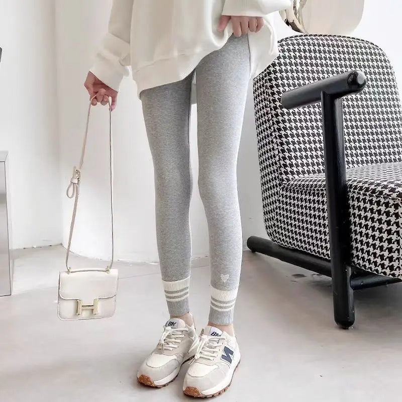 Girls Leggings Spring Autumn Casual Outerwear Pants 3-10Y Heart Pattern Ribbed Cuffs Kids Stretchy Tights Fashion Girls Bottoms