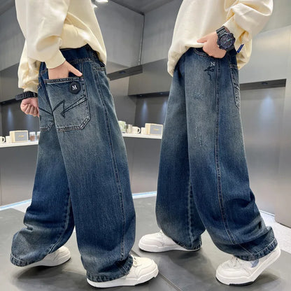 Boys Jeans For Children's Pants Kids New Clothing Trousers Loose Spring/Autumn Clothes Teenager Casual Jeans 4-14Y