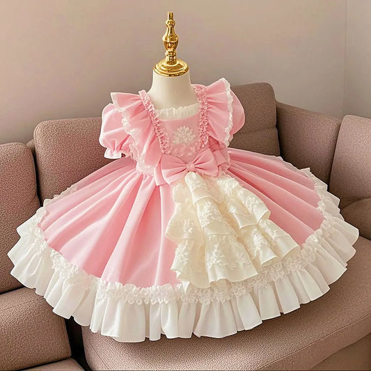 Girl's Dress Summer New Small Clear Lolita Pink Princess Dress Baby Birthday Stylish Performance Puff Skirt