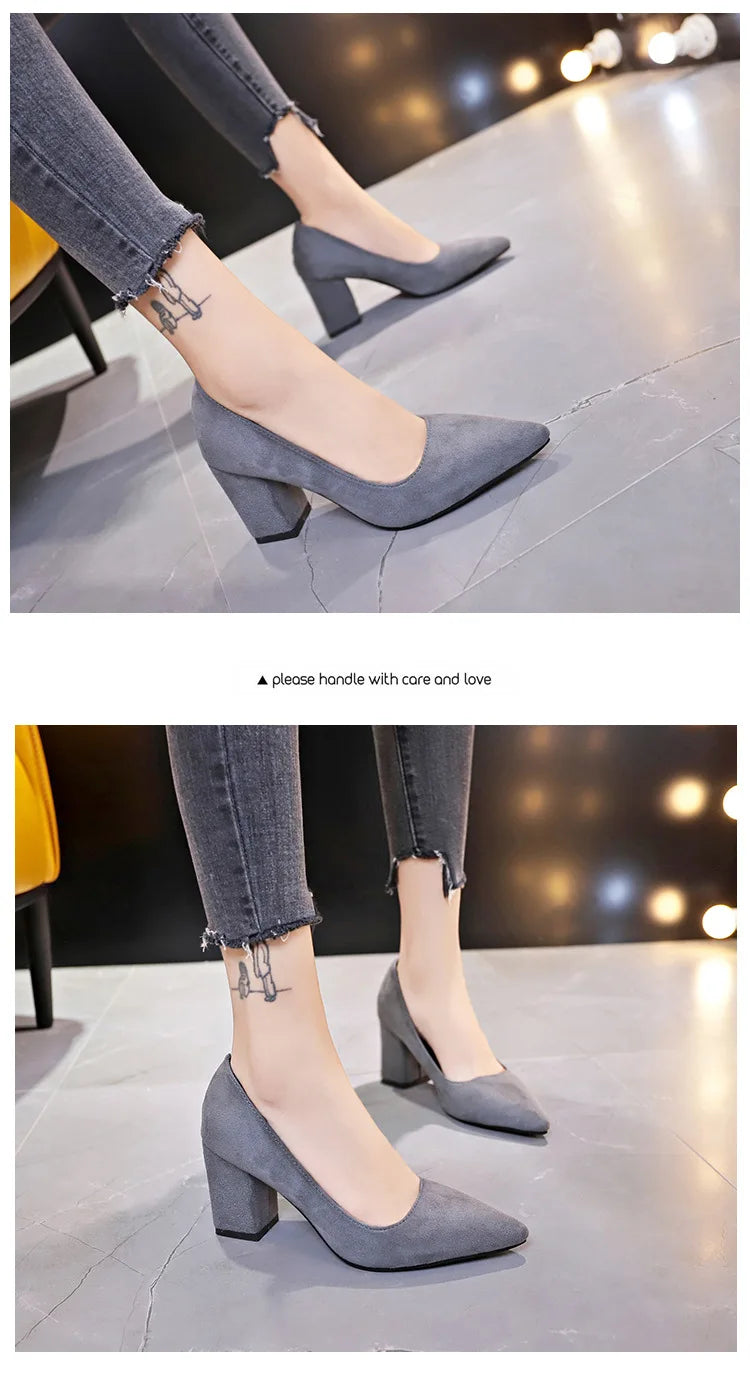 High Heels Women's 2022 New Women's Shoes Pointed Toe Shallow Mouth Shoes Women's Thick Heel Fashion Shoes Women's Large Size 43