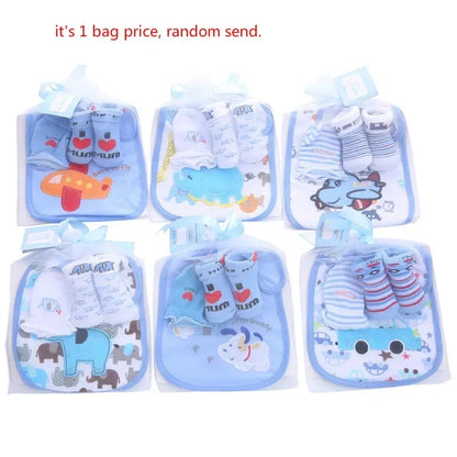 1 bag Baby Cotton Bibs Towel Socks Sets Newborn Kids Burp Cloths+Socks +Anti-scratch Gloves Boys Girls Christmas Birthday Gift