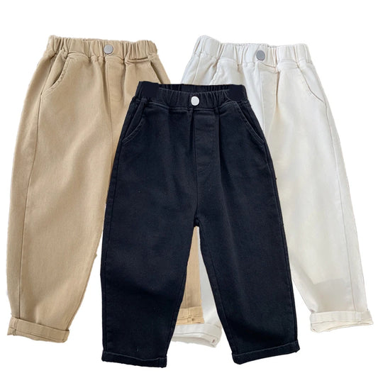 New Boys Cargo Pants Mid-Rise Button Casual Outdoor Comfortable Breathable Spring Fall Fashion Toddler 1-8 Years Boys Pants