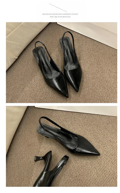 Fashion Female Shoes 2025 New Women's Pumps Solid Color Simple Mid Heel Shoes Sexy Pointed Toe Slingback Elegant Dress Shoes