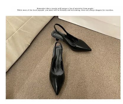 Fashion Female Shoes 2025 New Women's Pumps Solid Color Simple Mid Heel Shoes Sexy Pointed Toe Slingback Elegant Dress Shoes