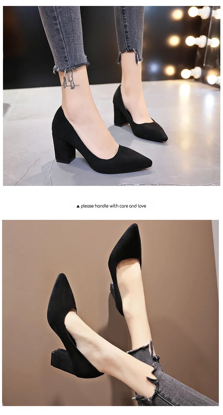 High Heels Women's 2022 New Women's Shoes Pointed Toe Shallow Mouth Shoes Women's Thick Heel Fashion Shoes Women's Large Size 43
