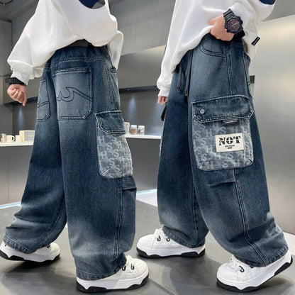 Boys Jeans For Children's Pants Kids New Clothing Trousers Loose Spring/Autumn Clothes Teenager Casual Jeans 4-14Y
