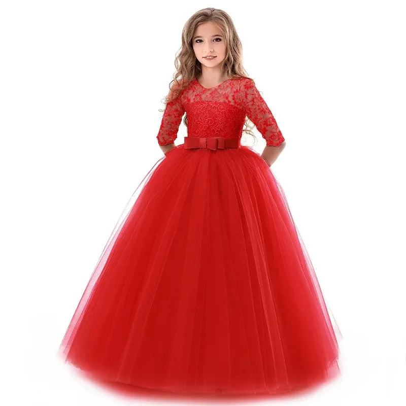 Girl's Dress Long dresses for girls aged 4-12 baby birthday dress Girls' beauty pageant dress Elegant wedding flower girl dress