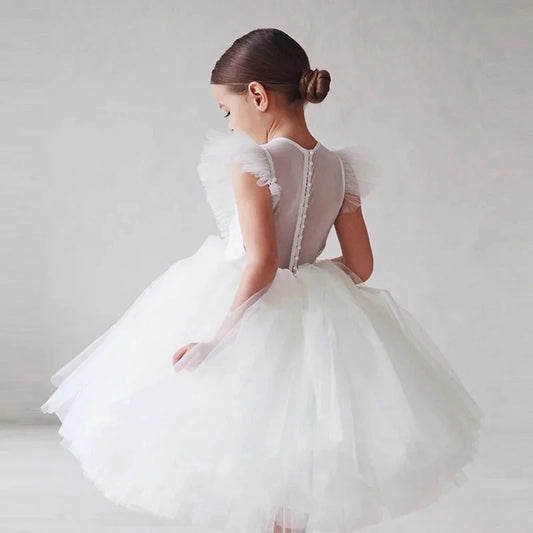 2026 New Summer Girls Dress Elegant Fashion Little Princess Dress Long Tulle Kids Lace Wedding Ceremony Dresses For 2-10 Years