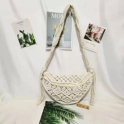 Women's Summer Beach Knitted Bag Bohemia Fanny Pack Fashion Ethnic Style Crochet Waist Bag Shoulder Bag Woven Outdoor Tote 2024