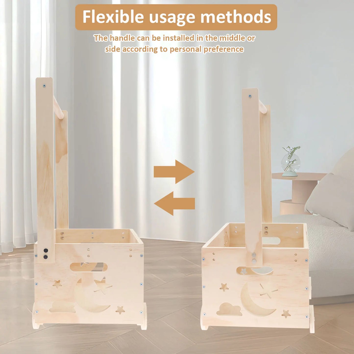 Wooden Baby Shower Box Wheel Equipped Baby Gear Pushable Storage Chest with Handle and Hanger for Clothes Diaper Toy