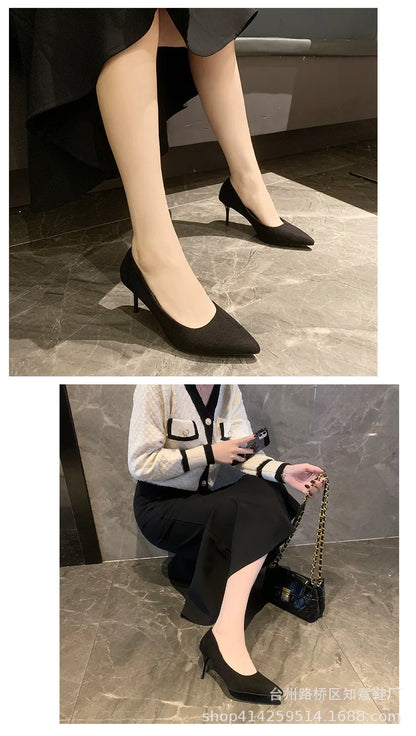 Women's Shoes Concise Flock High Heels Women Pumps Pointed Toe Classic Red Gray Ladies Wedding Shoes Office Big Size 34-43