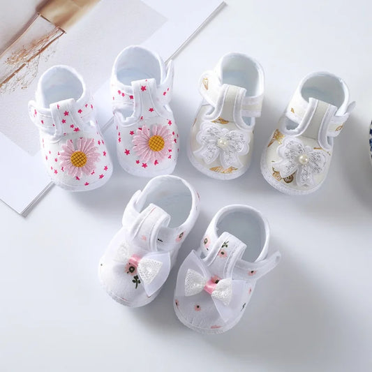 0-12M Newborn Baby Shoes Baby Boy Girl Shoes Girl flower Bowknot Soft Sole Anti-slip Shoes First Walker Toddler Crib Shoes
