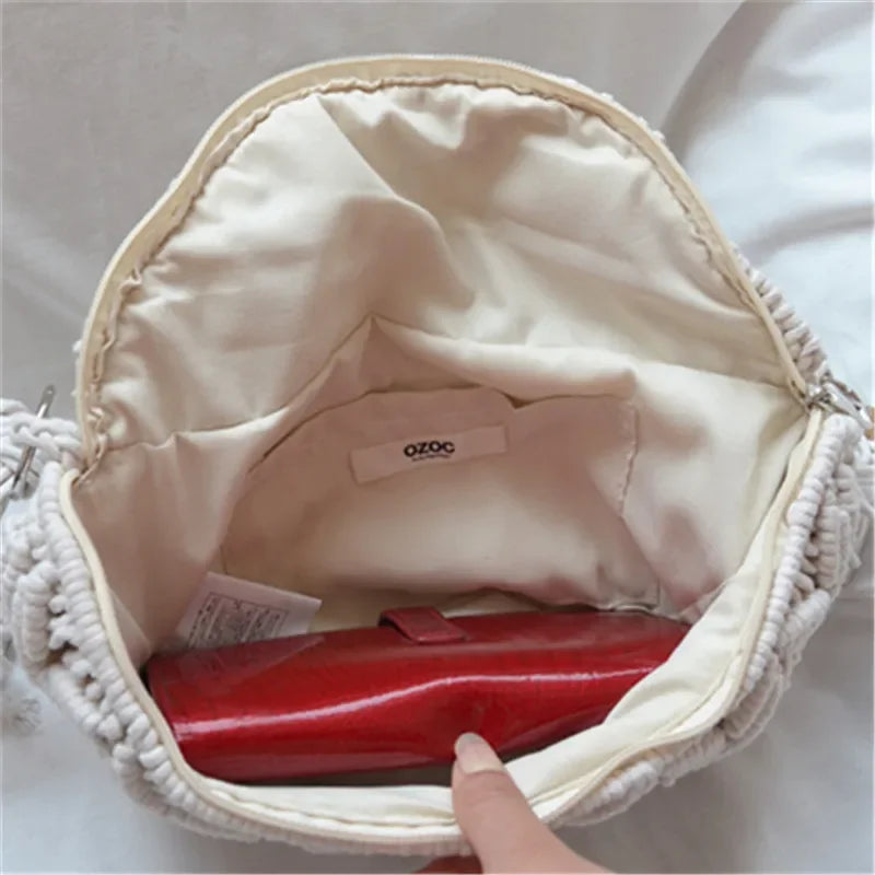 Women's Summer Beach Knitted Bag Bohemia Fanny Pack Fashion Ethnic Style Crochet Waist Bag Shoulder Bag Woven Outdoor Tote 2024