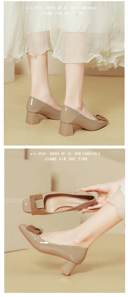 Women's Shoes 2025 New Summer Thick Heels Non Slip High Heels Women Square Head Elegant Middle Wedding Pumps High Quality