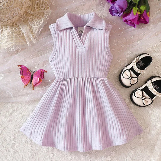 Summer High-end Feeling, Children's Personality, Fresh Solid Color, Simple and Cute Baby Girl Dress New Style for Girls' Dresses