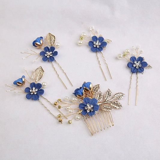 5Pcs/Set Bridal Hair Accessories for Women Flower Pearl Headpiece Tiara Wedding Barrette Clip Hairpins Bride Hair Combs Ornament